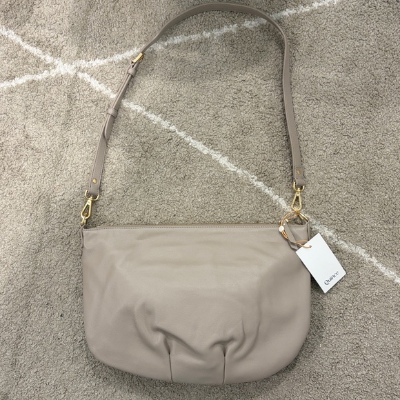 Quince Italian Leather Convertible Crescent
Shoulder Bag in Taupe